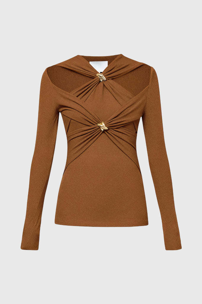 Long Sleeve Top with Gold Details - Brown