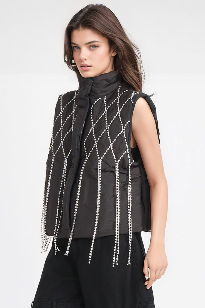 Gilet con strass - Nero