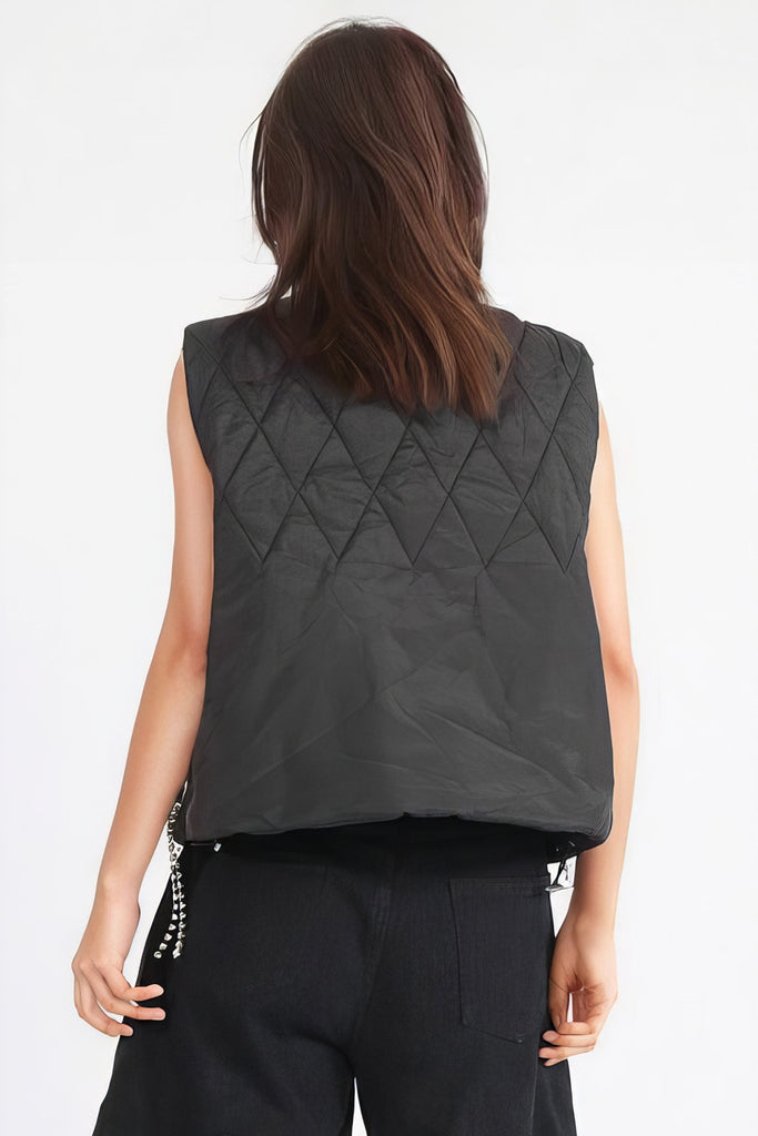 Puffer Vest with Rhinestones - Black