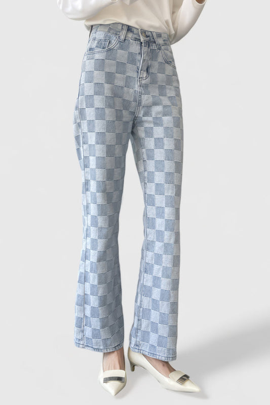 Patterned Ankle-Length Jeans - Blue