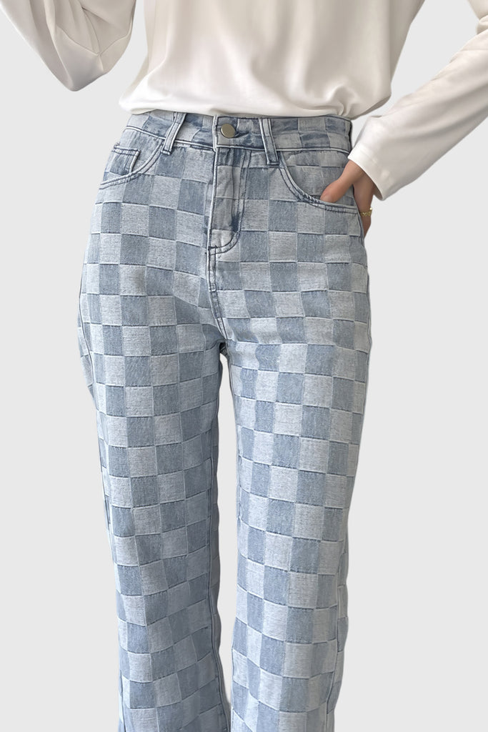 Patterned Ankle-Length Jeans - Blue