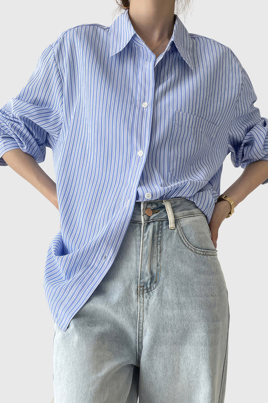 Camicia a righe oversize - Blu