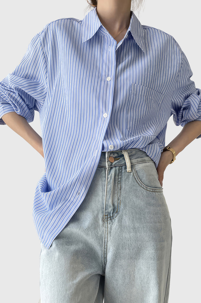 Camisa de rayas oversize - Azul