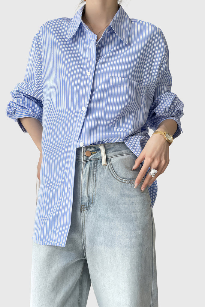 Oversized stribet skjorte - blå