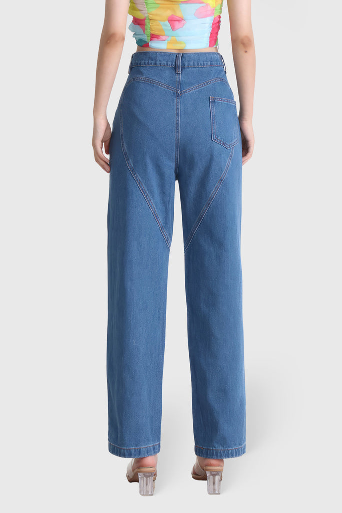 Jeans met hoge taille en uitsnijdingen - Donkerblauw