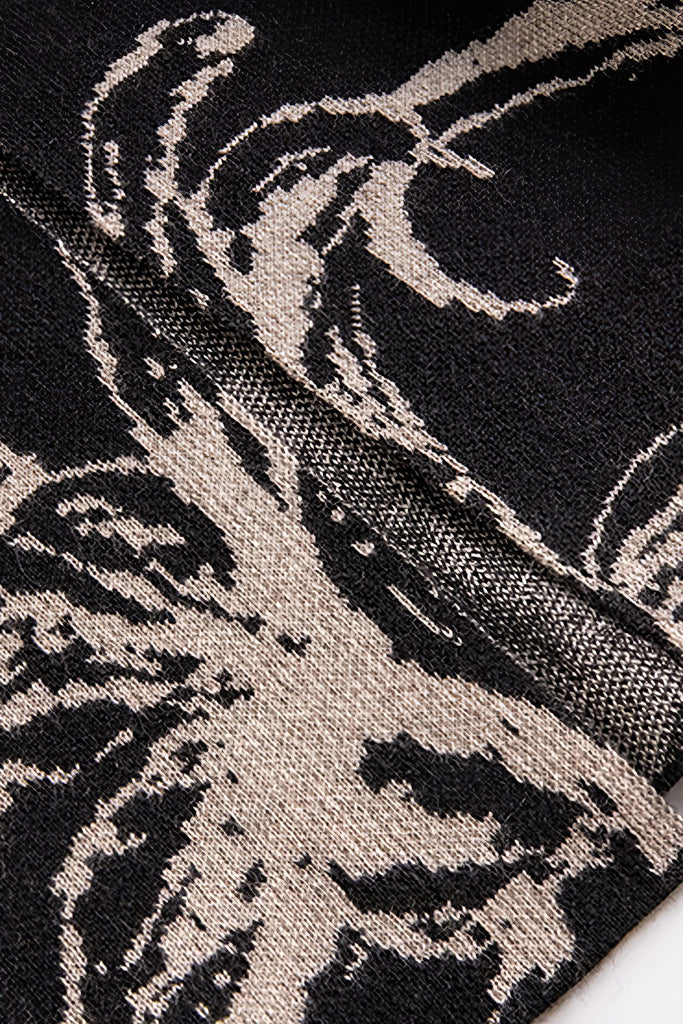 Knitted Patterned Midi Skirt - Black