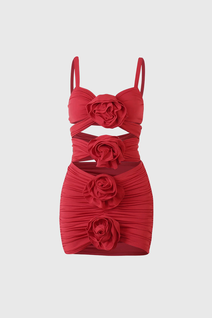 2-Piece Set with Flowers - Red