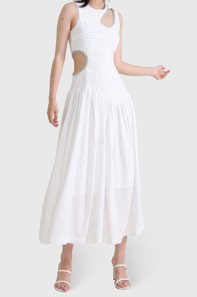 Midi šaty s průstřihy - bílé
