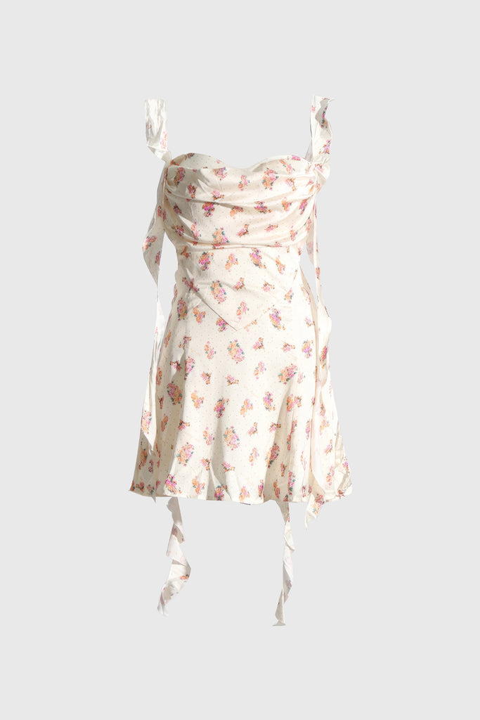 Satynowa mini sukienka - beżowa