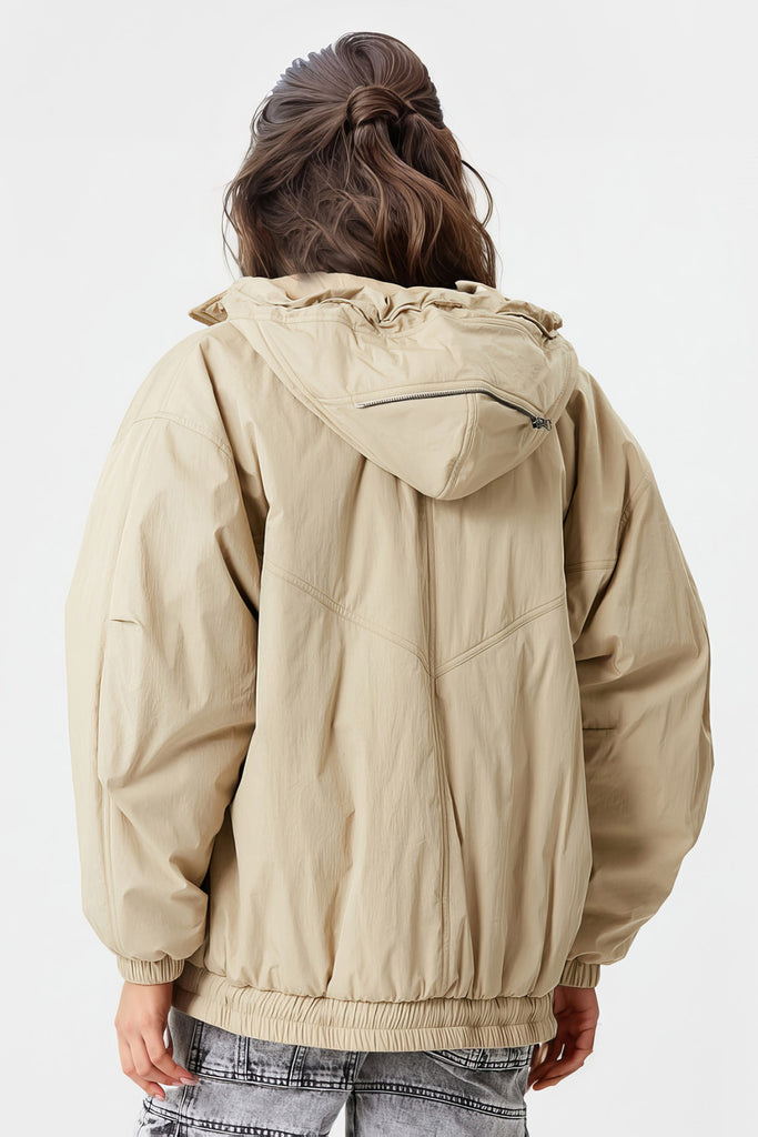 Hooded Rain-Repellent Jacket - Beige
