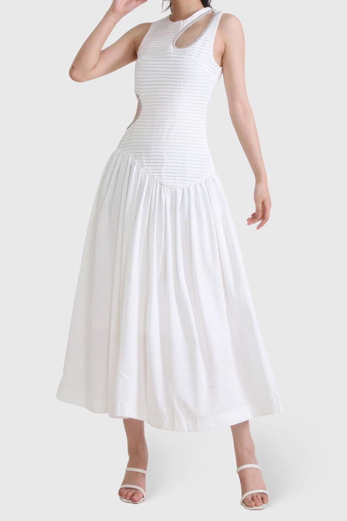 Midi Dress with Cut Outs - White