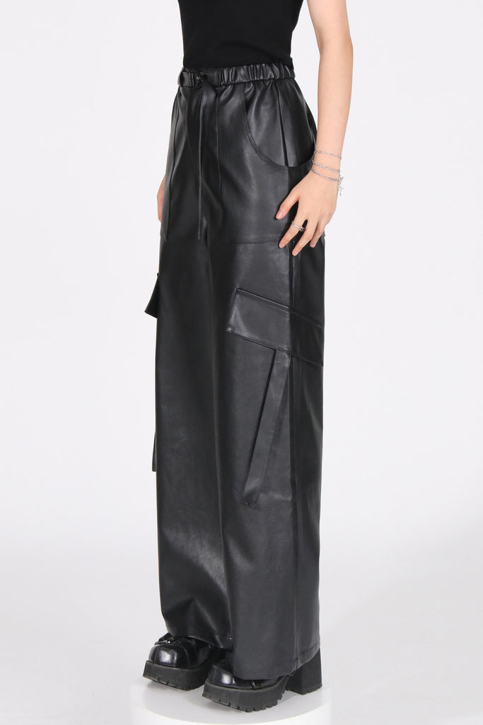 Pantalon large en cuir - Noir