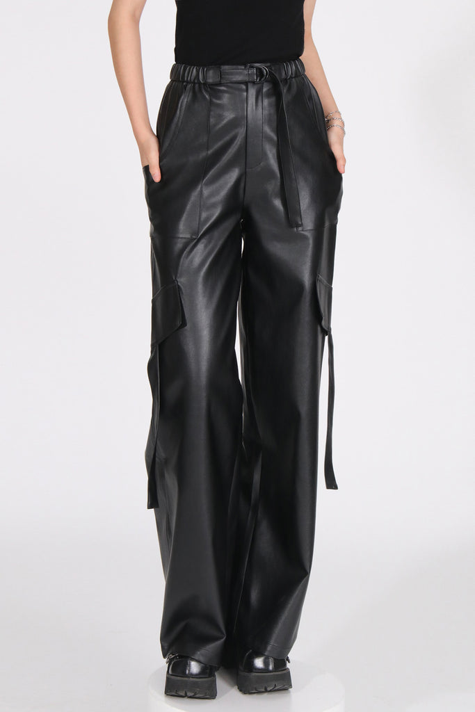 Pantalon large en cuir - Noir