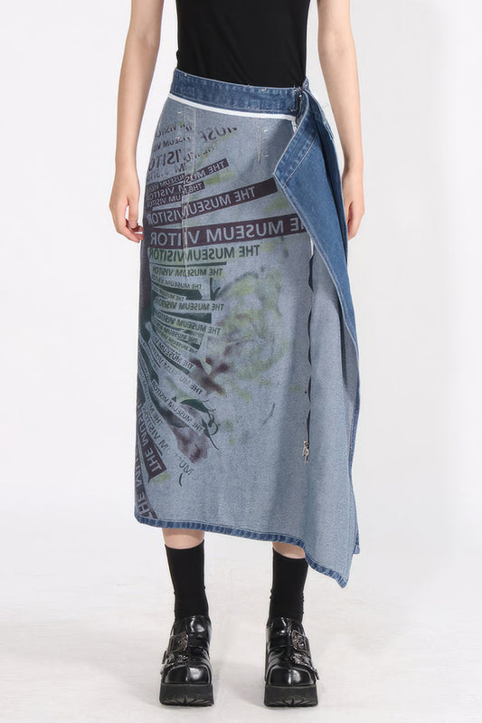 2 in 1 Denim Midi Skirt - Blue