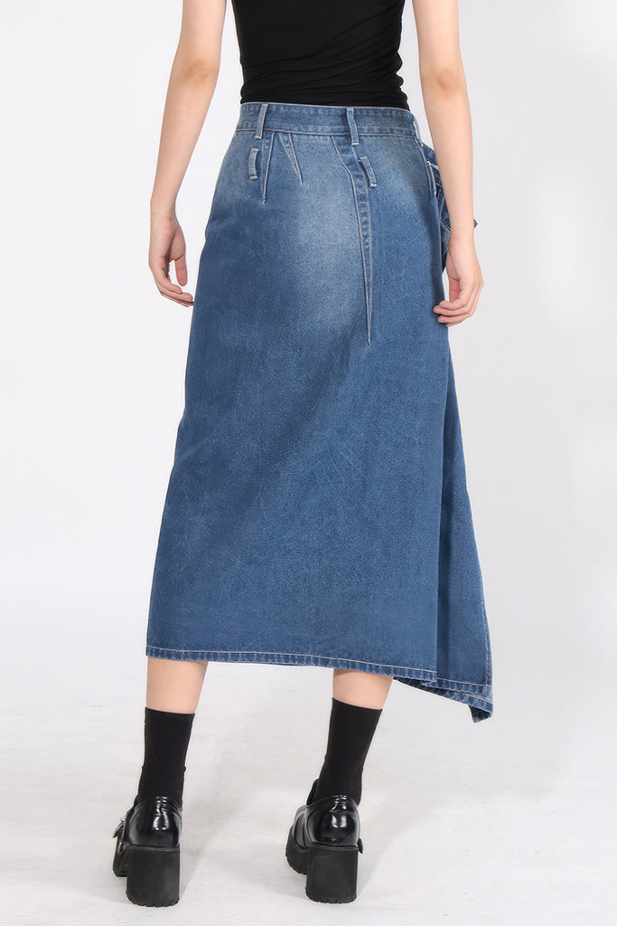 2 i 1 denim midi-nederdel - blå