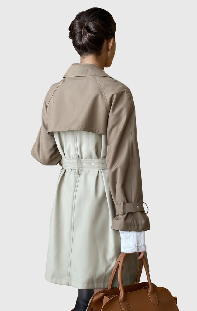 Trench-coat à double boutonnage avec ceinture assortie - Khaki