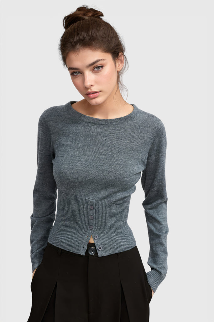 Basic Stretchy Long Sleeve Top - Grey