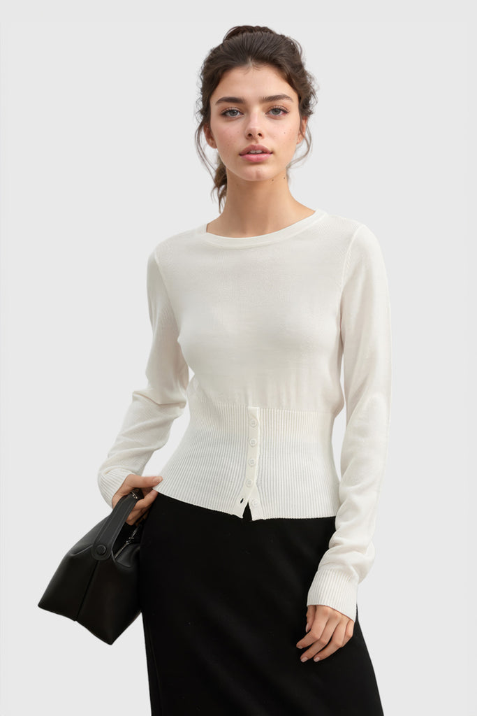 Basic Stretchy Long Sleeve Top - White