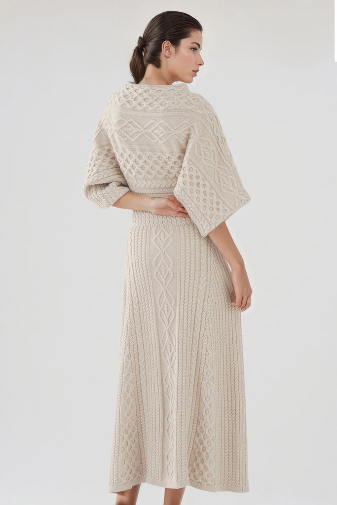 Knitted Midi Dress - Beige