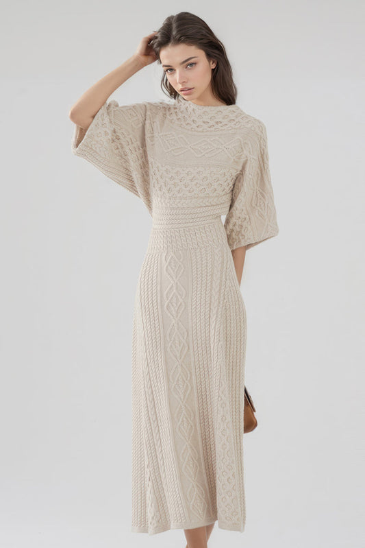 Robe midi en maille - Beige