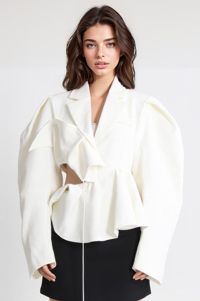 Jacket with Asymmetric Cuts - Beige