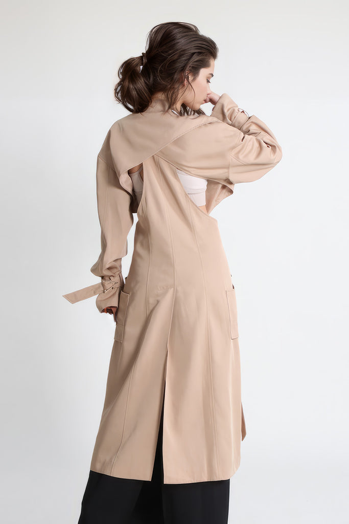 Trenchcoat with Waist Cuts - Brown