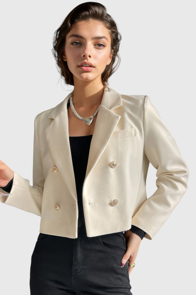 Blazer corto con bottoni dorati - Beige