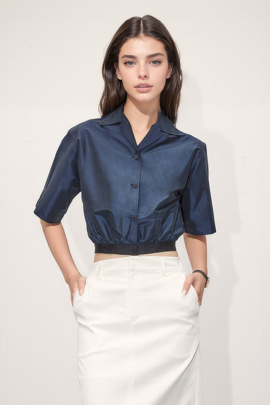 Shirt met korte mouwen en elastische zoom - Blauw