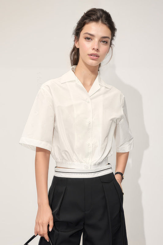 Camicia a maniche corte con orlo elastico - Bianco