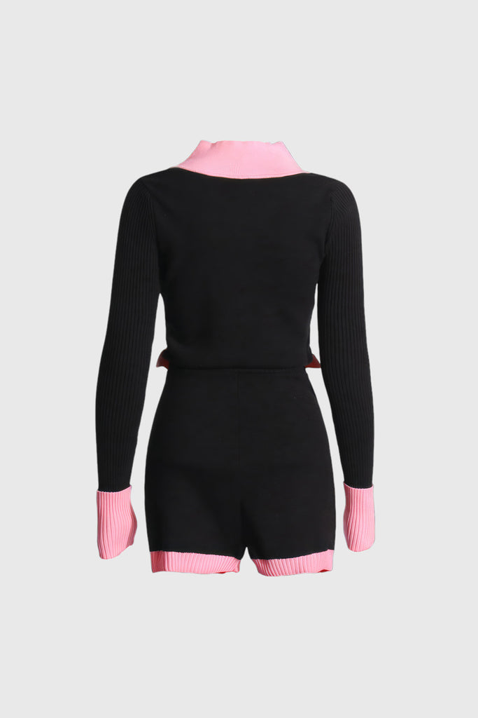 Buttoned Long Sleeve Jumpsuit - Black