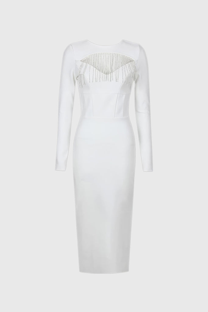 Midi-jurk met uitsnijding en split aan de voorkant - Wit