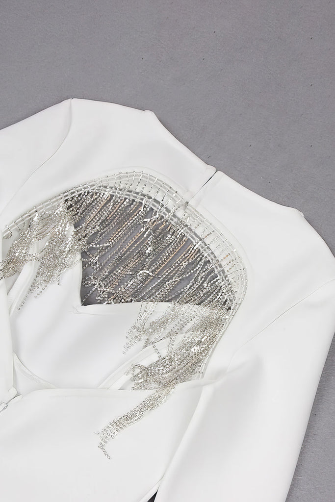 Sukienka midi z rozcięciem z przodu - biała