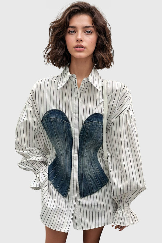 Chemise ajustée avec détails en denim - Rayé