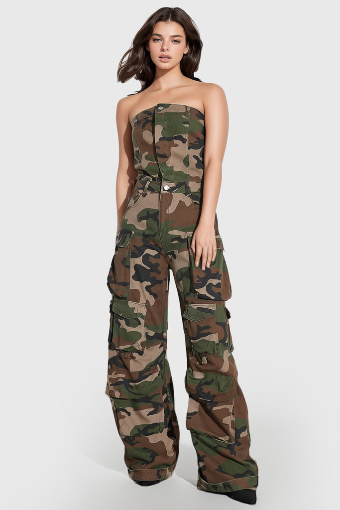 Long Jumpsuit in Army Pattern - Green & Brown