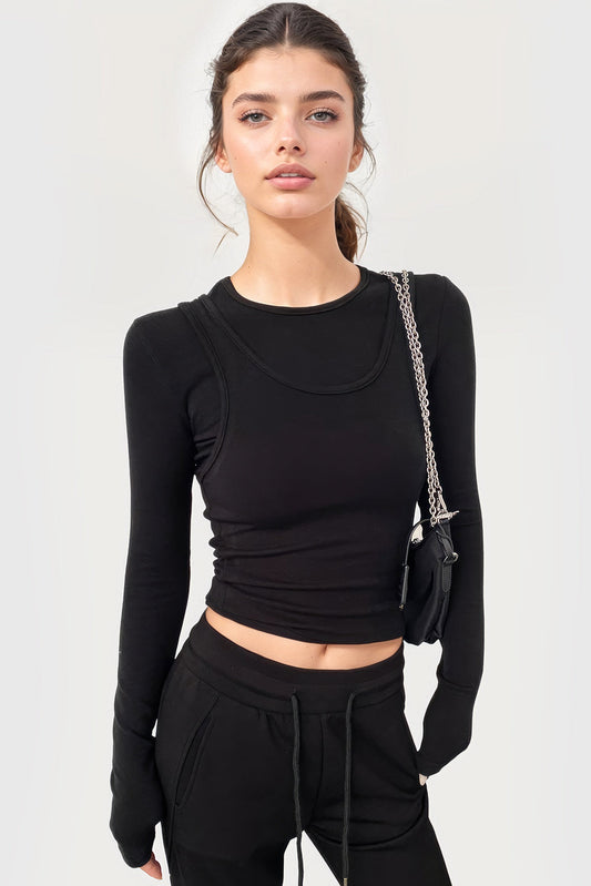 Fitted Long-Sleeved Top - Black