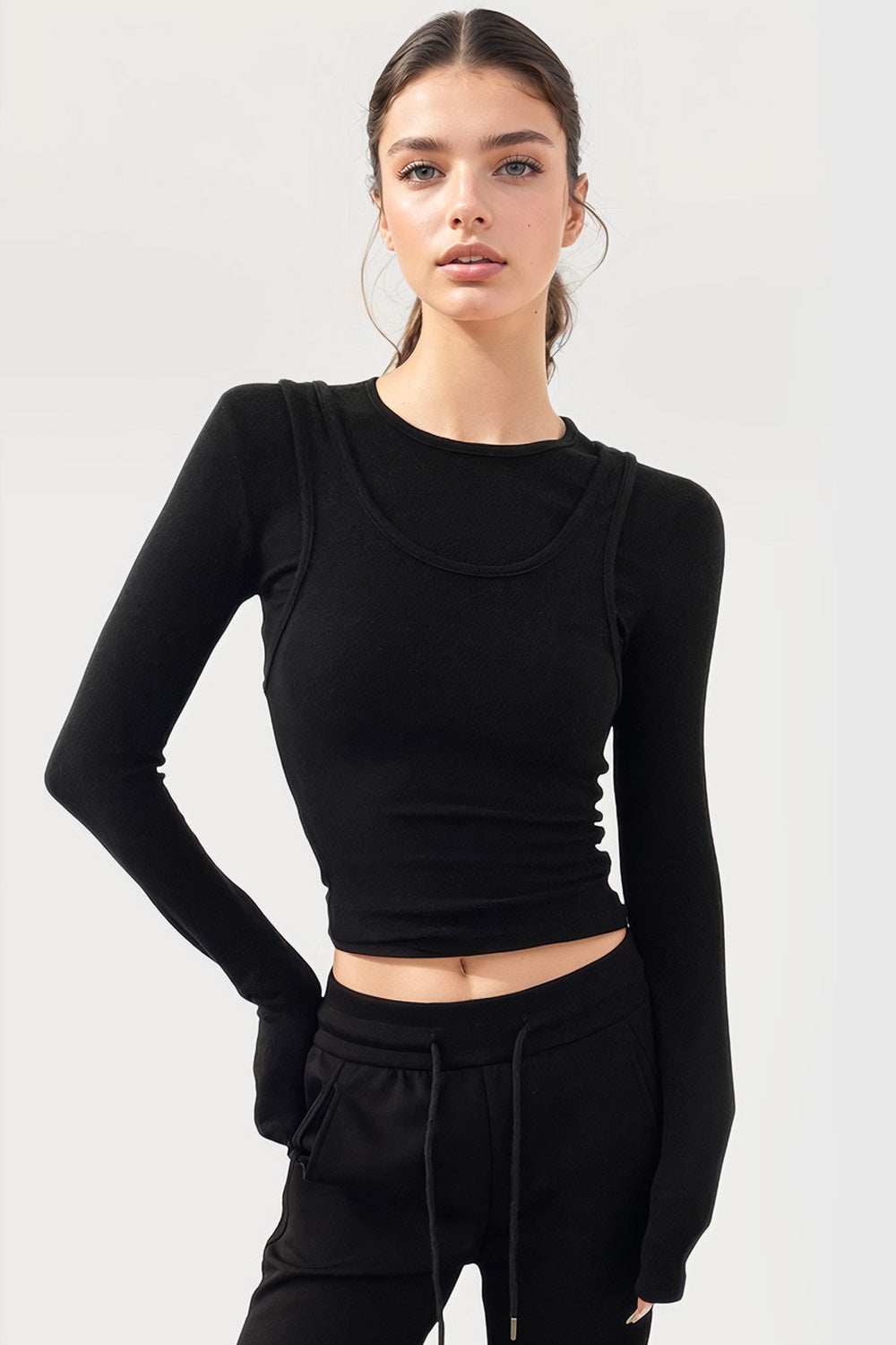 Fitted Long-Sleeved Top - Black